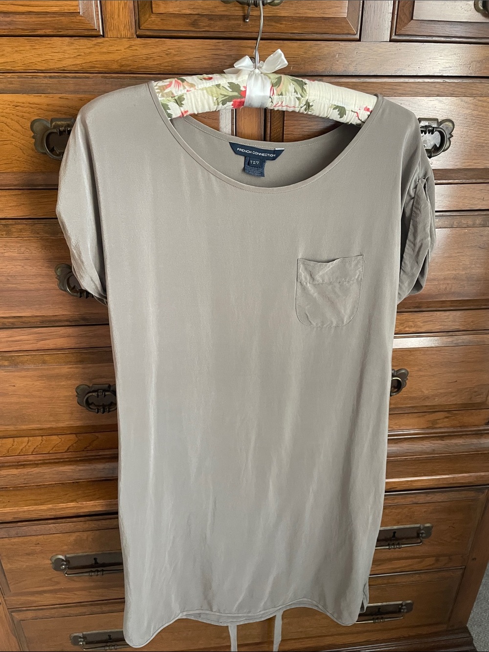 French Connection Silk Light Taupe Pocket T-Shirt Dress